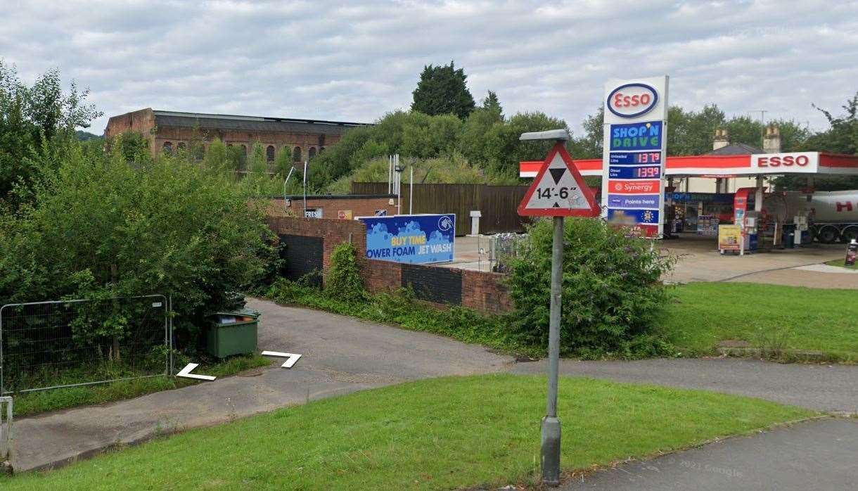 Access to the development would be via a track next to the Esso garage in Eridge Road. Pic: Google