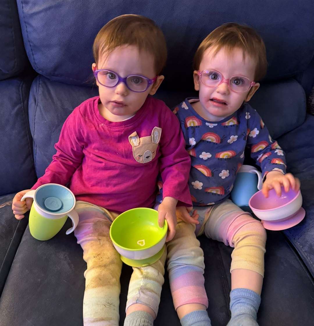 Two-year-olds twins Astrid and Iris Johnson have cerebral palsy. Photo credit: Sarah Johnson