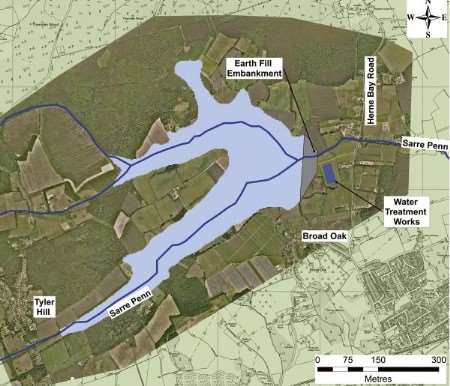 An image of the potential extent of the Broad Oak reservoir