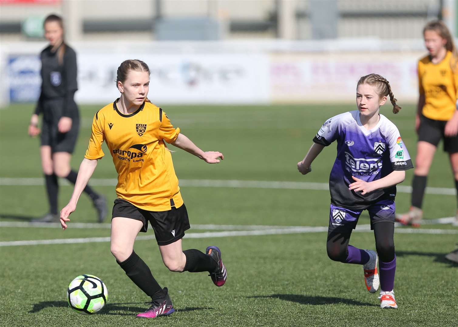 Maidstone United on the ball in the Kent Merit Under-13 girls cup final. Picture: PSP Images