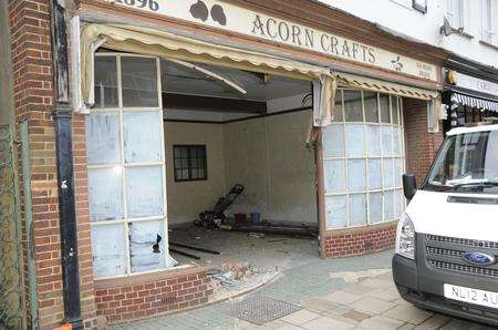 Acorn Crafts in Hythe was left with a gaping hole after an elderly woman crashed her car