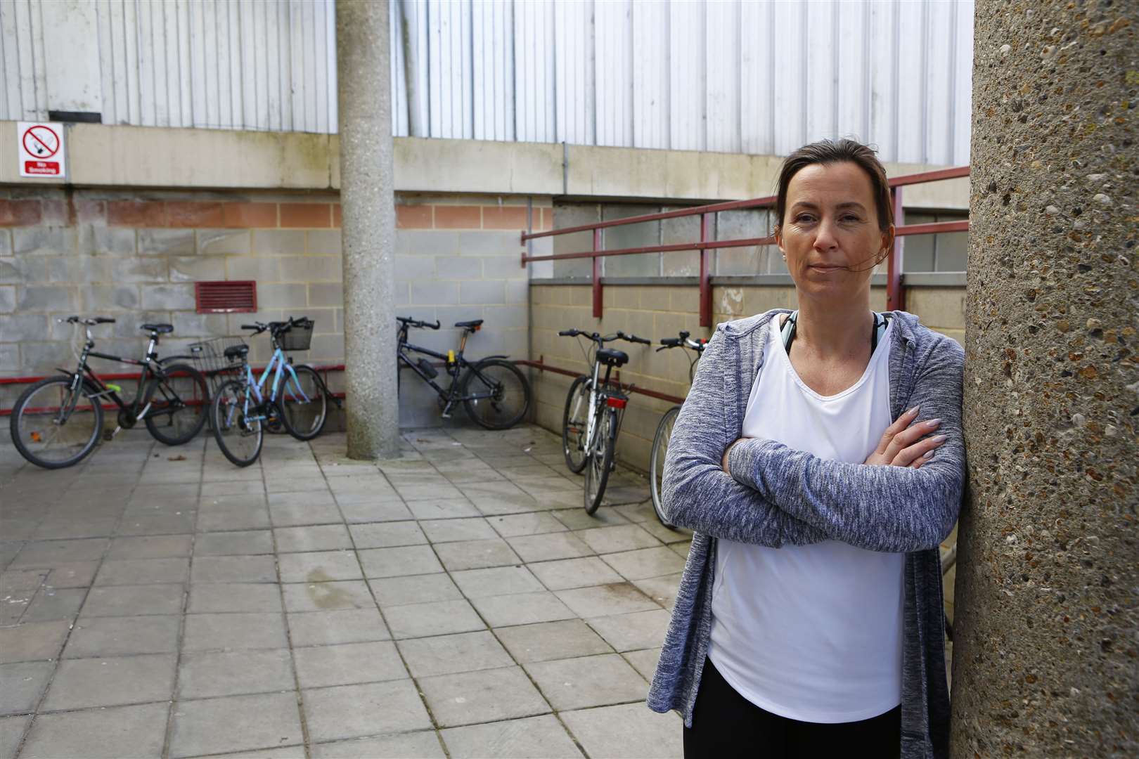 Natalie Taylor at the spot where her bike was stolen..Kingsmead Leisure Centre