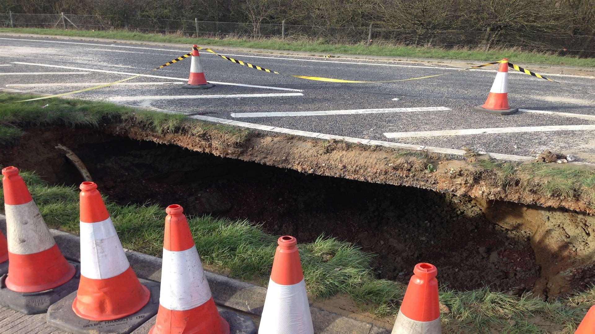 The gaping hole that appeared in the A249 carriageway