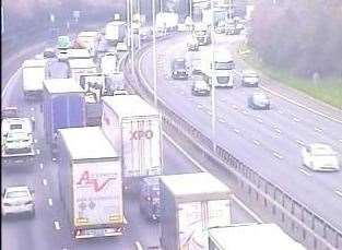 Queues can be seen to be forming on the M25 anticlockwise leading up to the Dartford tunnel. Picture: Highways England