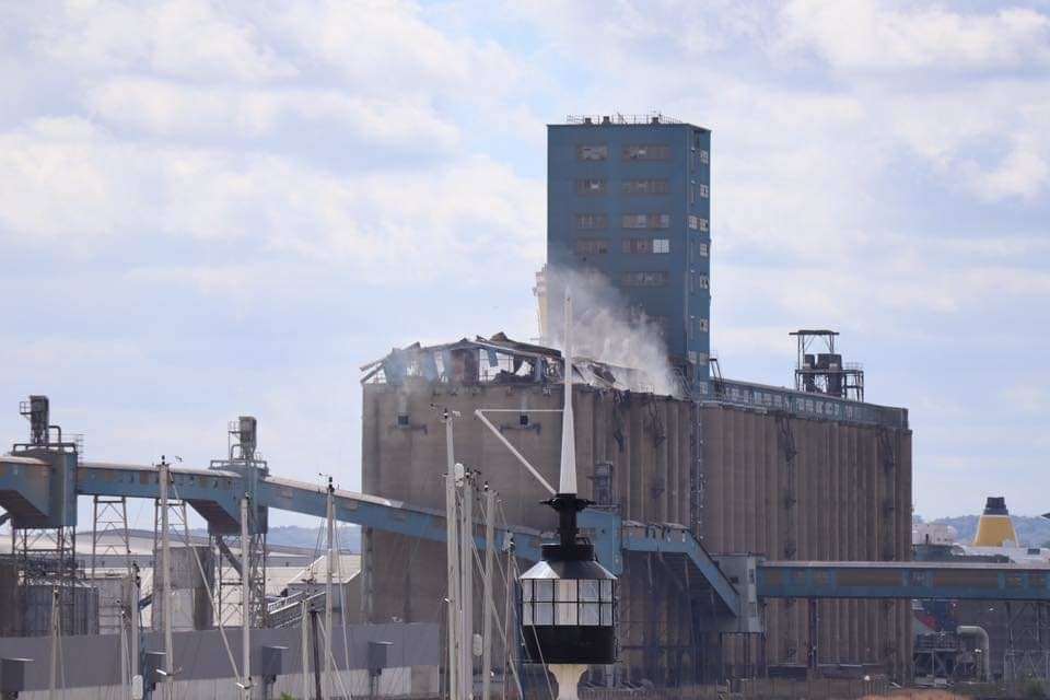 A silo at the port of Tilbury, opposite Gravesend, has been damaged. Picture: AislinnCL