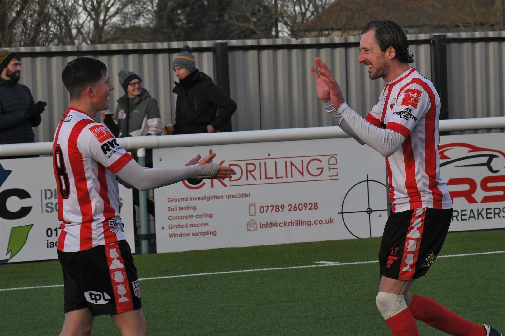 Player-manager Jack Midson (right) celebrates with Connor Wilkins on Saturday