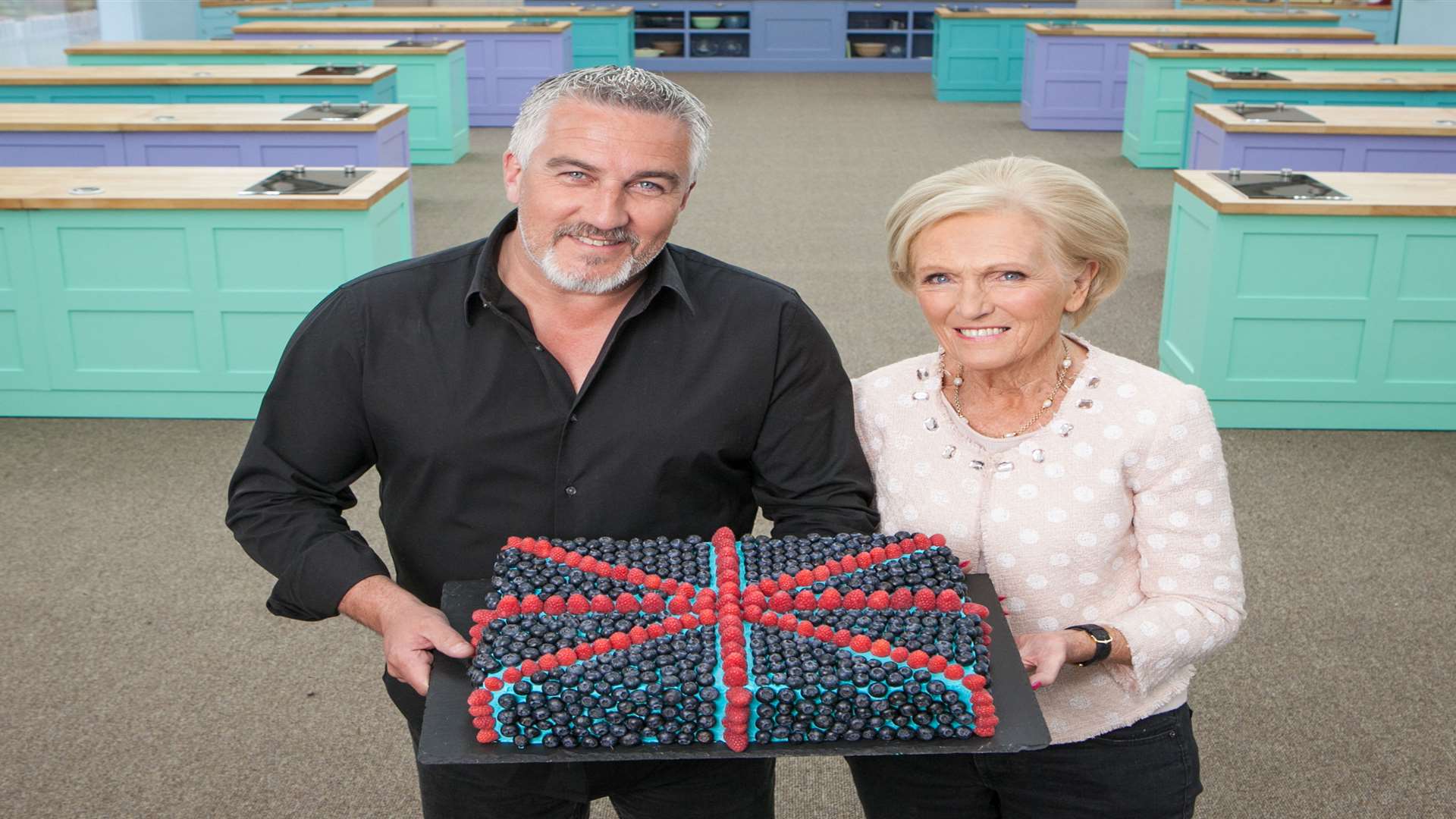Paul Hollywood with fellow Bake Off judge Mary Berry. Picture: PA Photo/BBC/Mark Bourdillon.