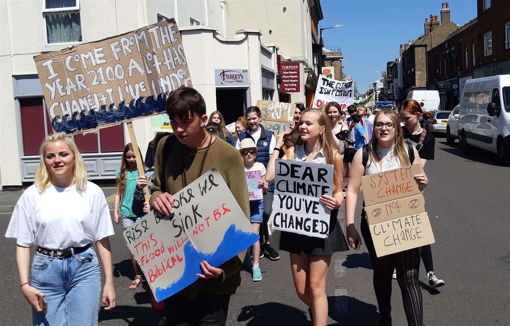 Sam Brookfield and Millie Manners lead the march