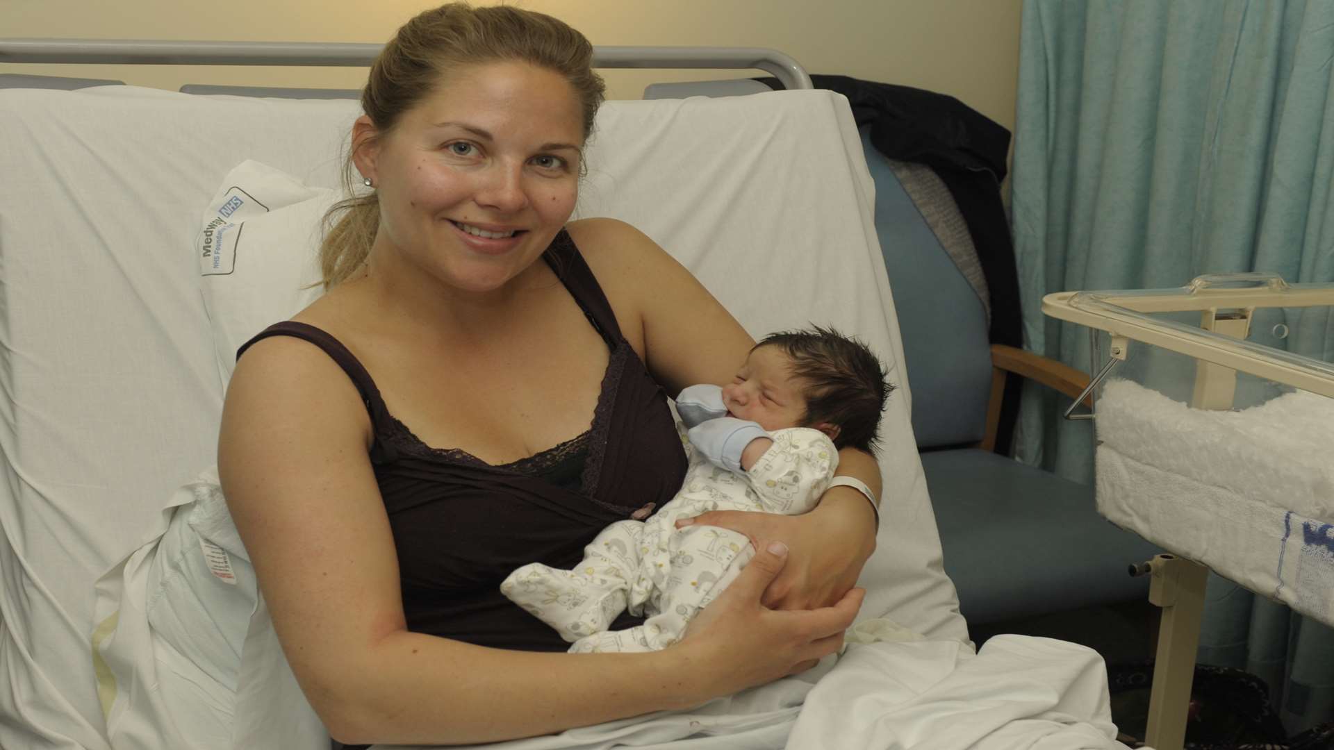 Sally Thomas with Harry who was born at 4:15pm, weighing 7lb 6oz.
