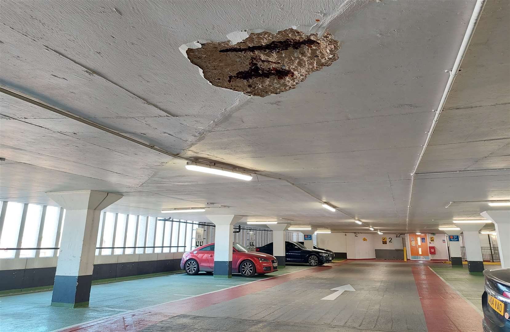 Part of the ceiling on the second storey of Edinburgh Road car park fell in last month