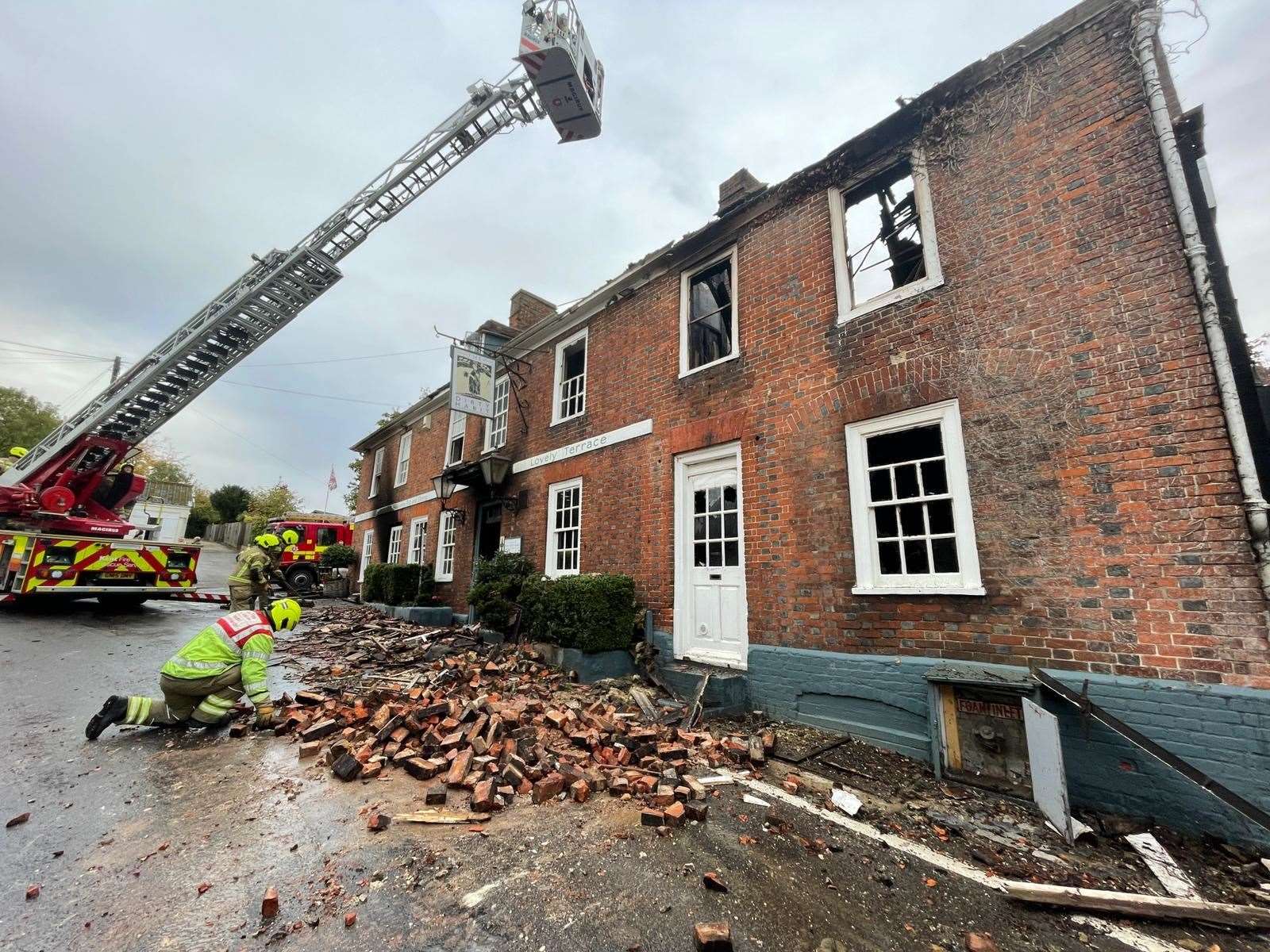 The clear up under way outside the Dirty Habit in Hollingbourne. Picture: Sean McPolin