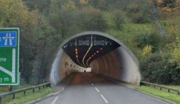 One lane of the Roundhill Tunnel at Folkestone remains closed