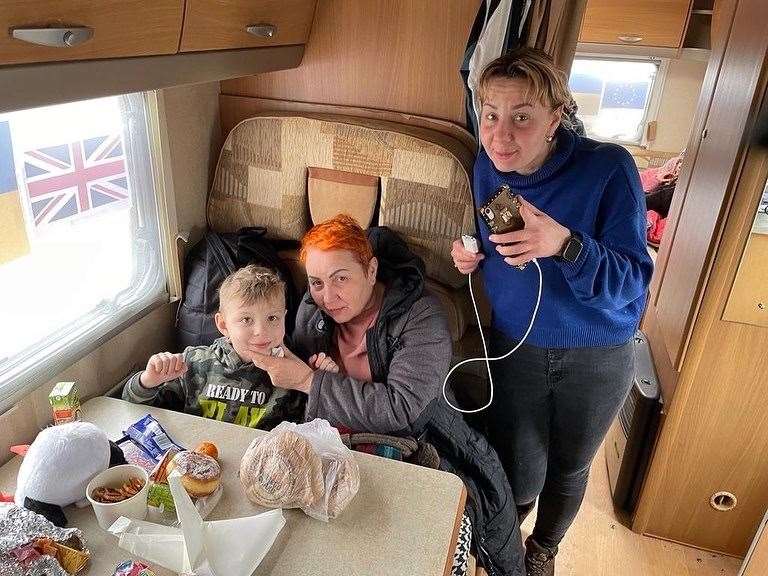 A Ukrainian family in Kevin Tremain's camper van