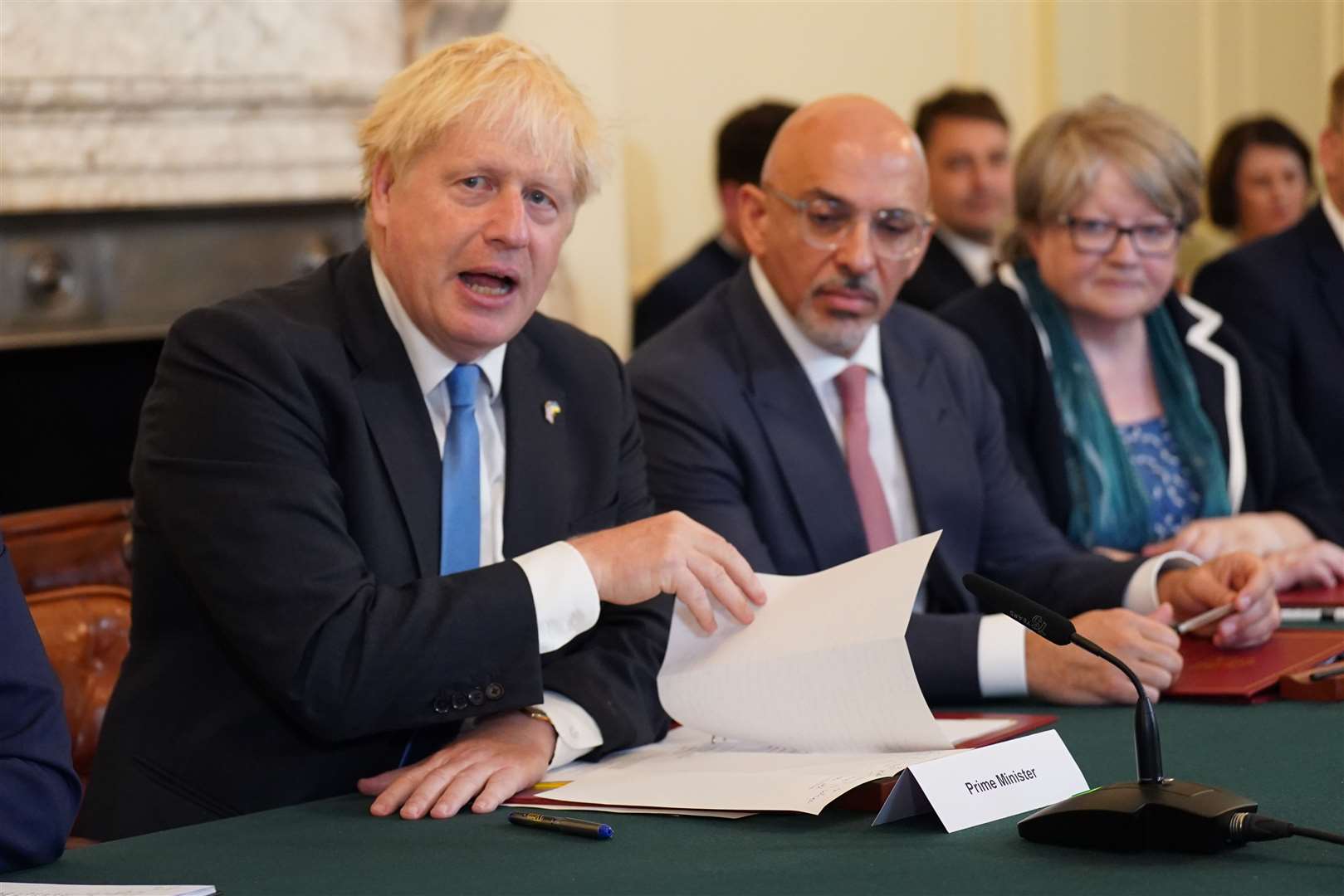 Boris Johnson in a Cabinet meeting with his then chancellor Nadhim Zahawi (Stefan Rousseau/PA)