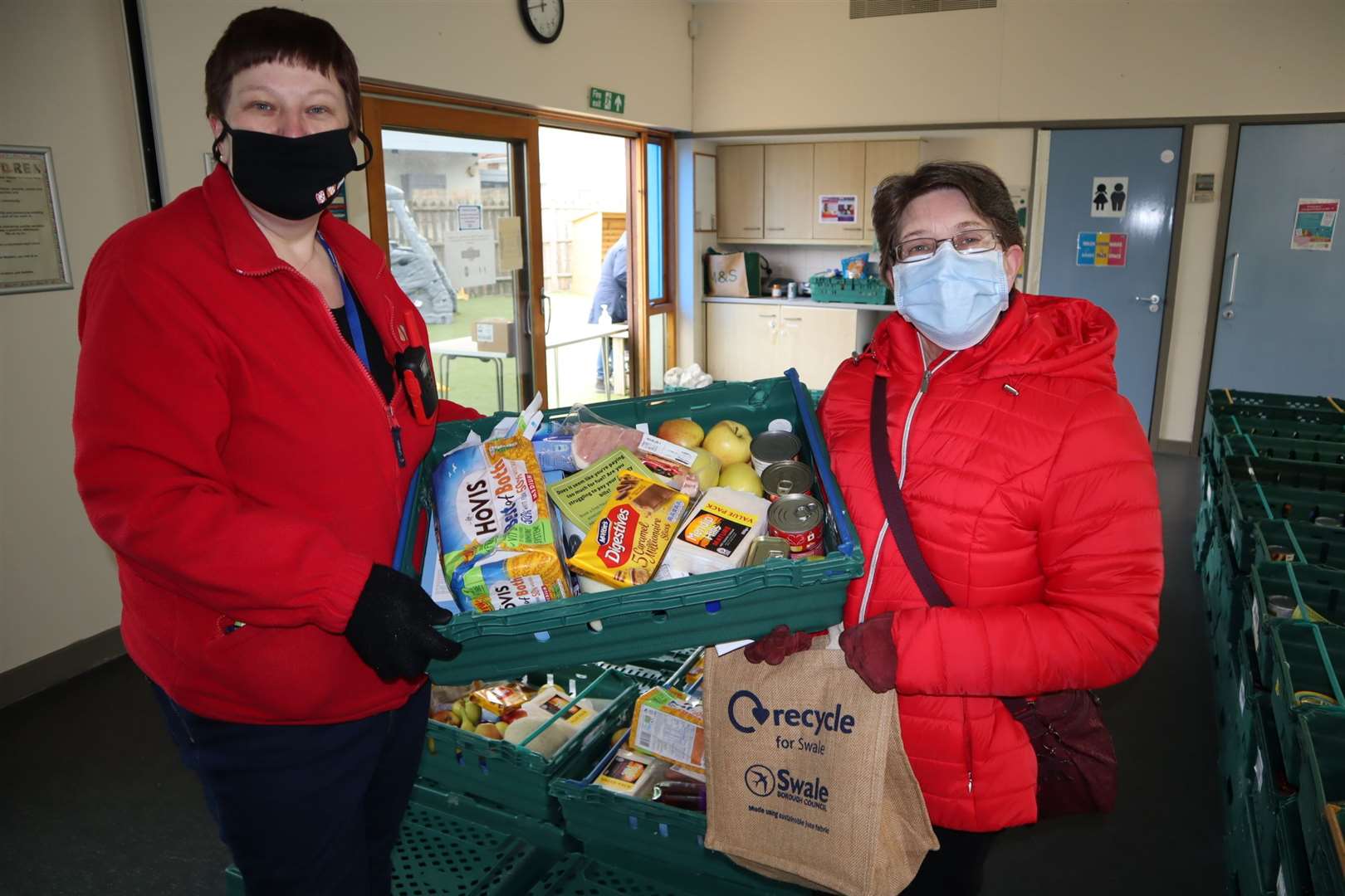 Gaynor O'Sullivan, left, who is managing the Kent Community Pantry at Seashells children and families centre in Rose Street, Sheerness, gets a helping band from Cllr Angela Harrison, Swale council's cabinet member for health and wellbeing and also ward councillor for Sheerness