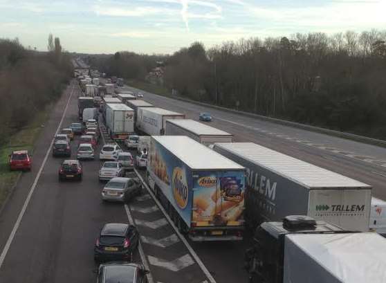 Long delays are building on the M20. Picture: ashford.co.uk