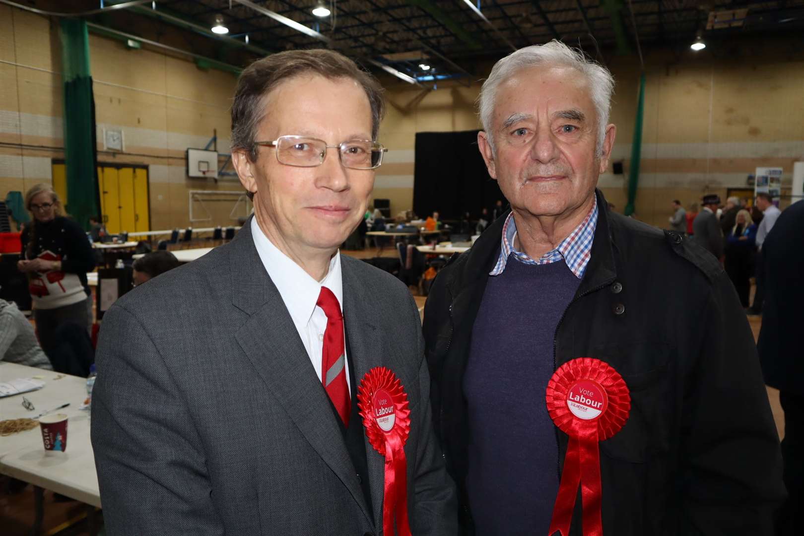 Sittingbourne and Sheppey general election count: Labour's Clive Johnson, left, and Roger Truelove, leader of the Labour group on Swale council (24133374)