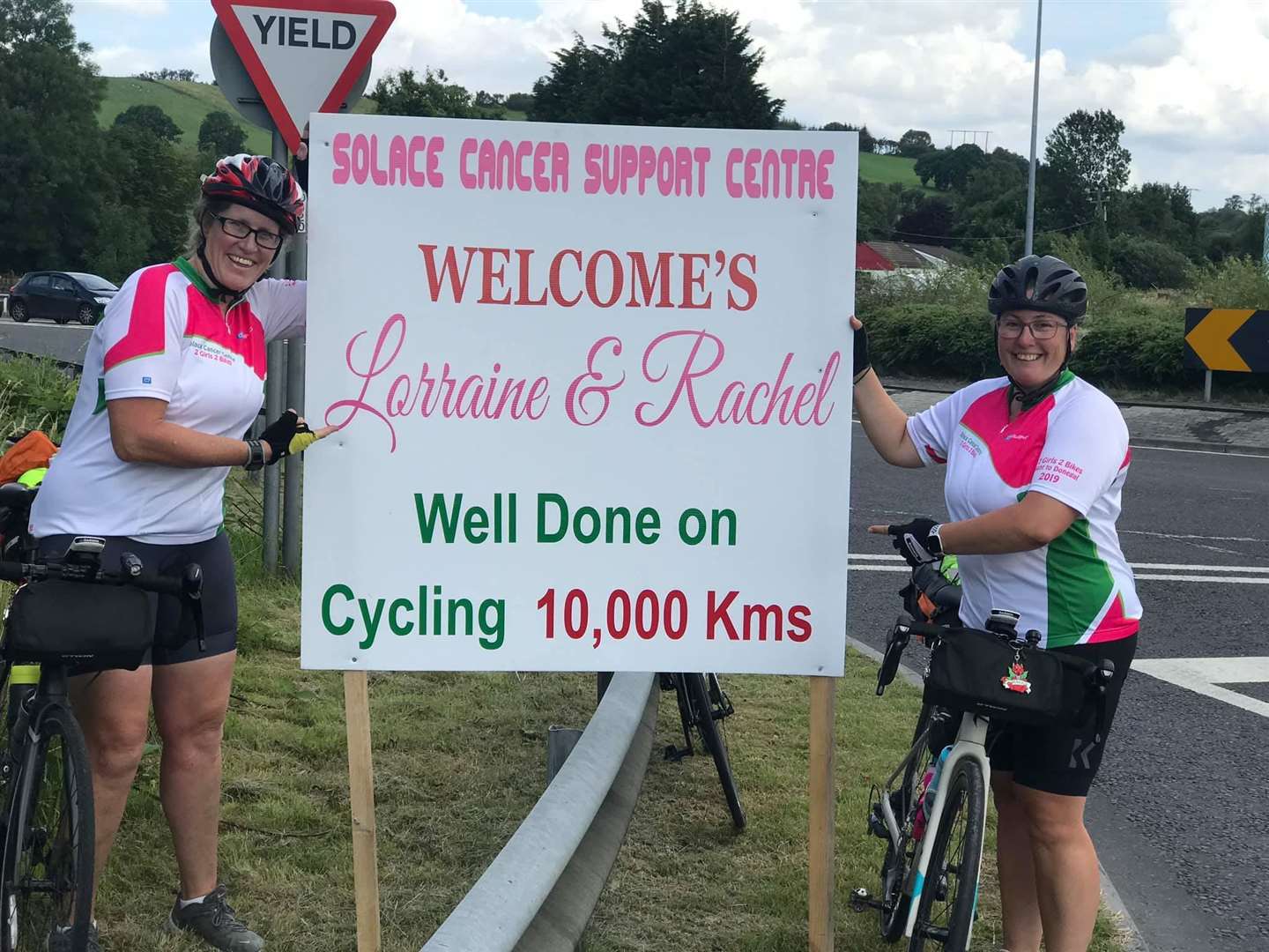 Lorraine McCormack (left) and Rachel Knott arrive in Donegal after cycling from Gravesend (15650611)