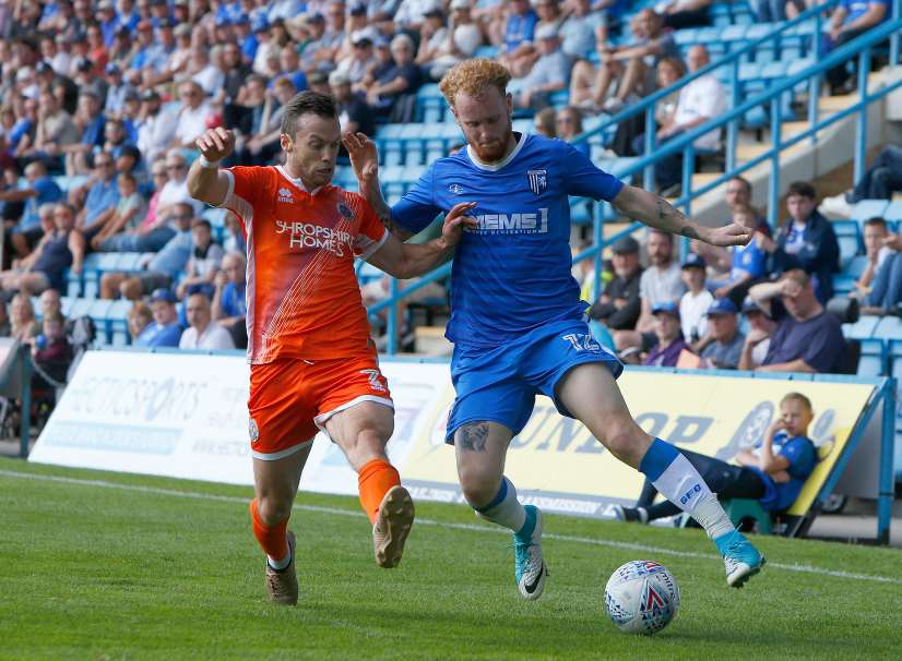 Connor Ogilvie on the ball for Gills against Shrewsbury Picture: Andy Jones