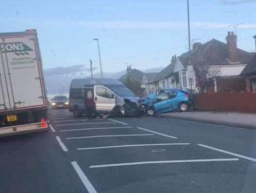 The crash has closed Cuxton Road, Strood by the cemetery