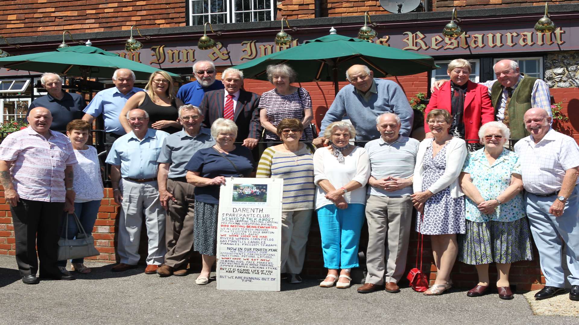 Members of the Spare Parts Club, at The Rising Sun pub in Fawkham, a group of pensioners who were born, grew up and lived in South Darenth. Now in its fourth year.