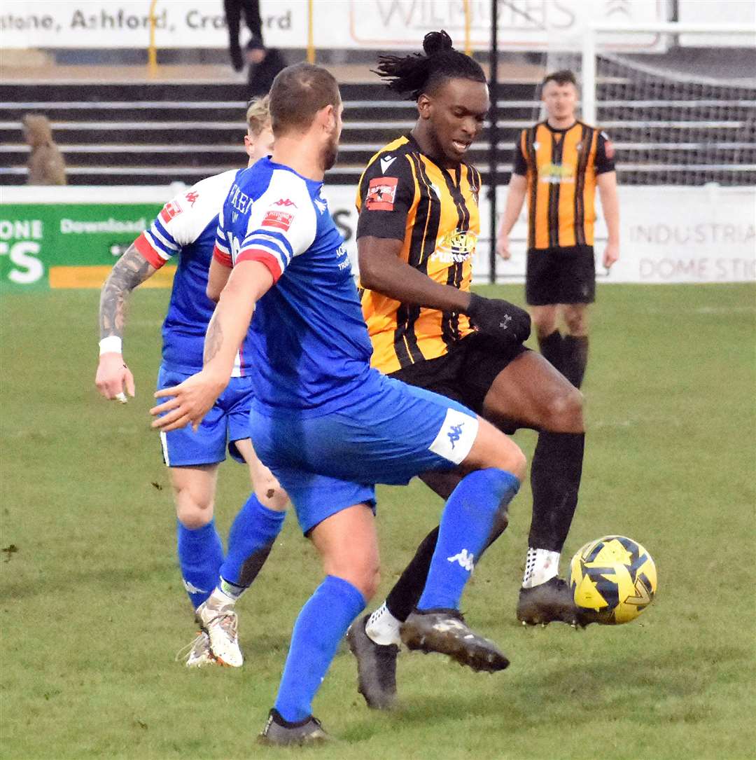 Ibrahim Olutade scored Folkestone's second goal, which proved to be the winner. Picture: Randolph File