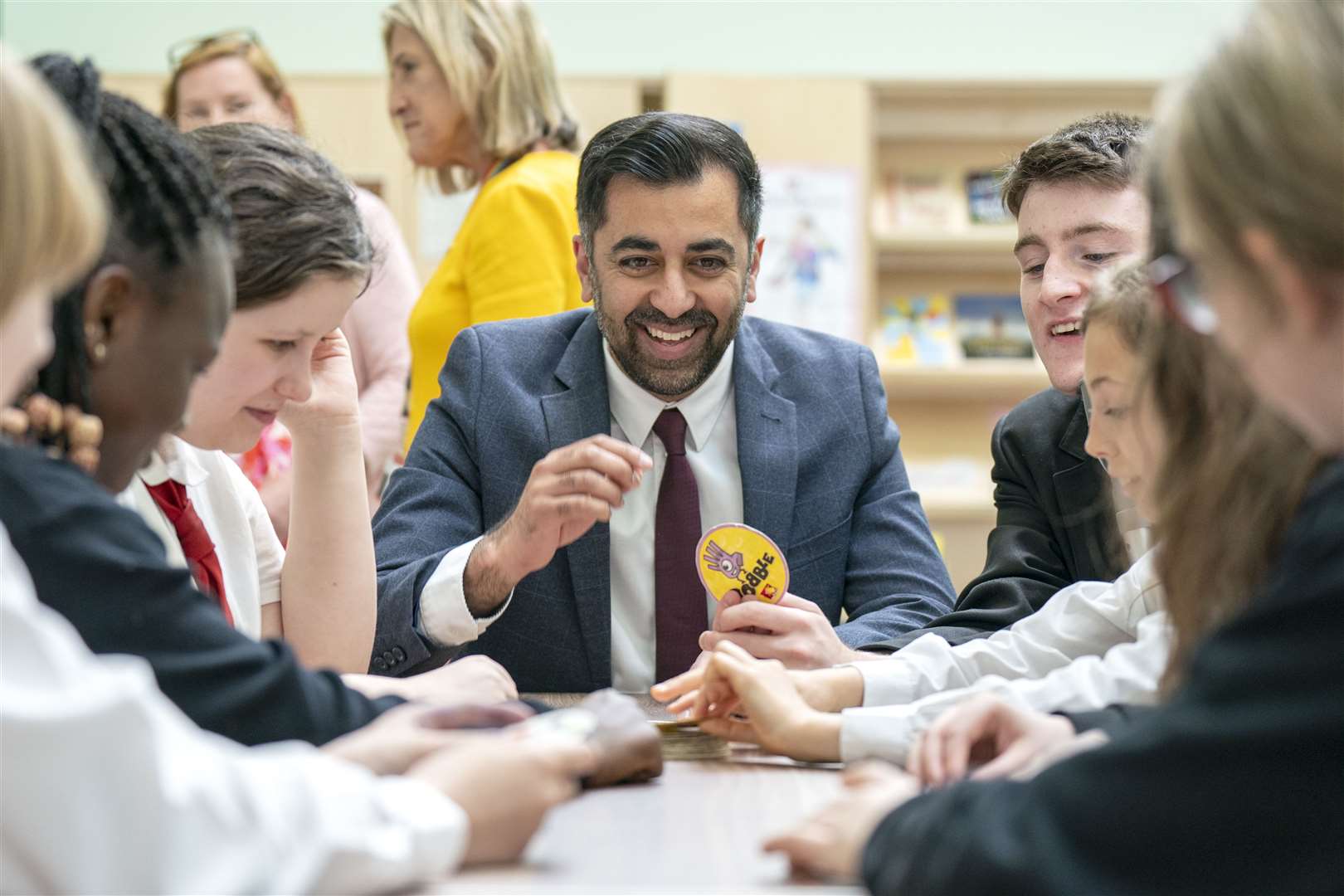 First Minister Humza Yousaf meets students at Castlebrae Community Campus in Edinburgh, to hear about the Scottish child payment (Jane Barlow/PA Wire)