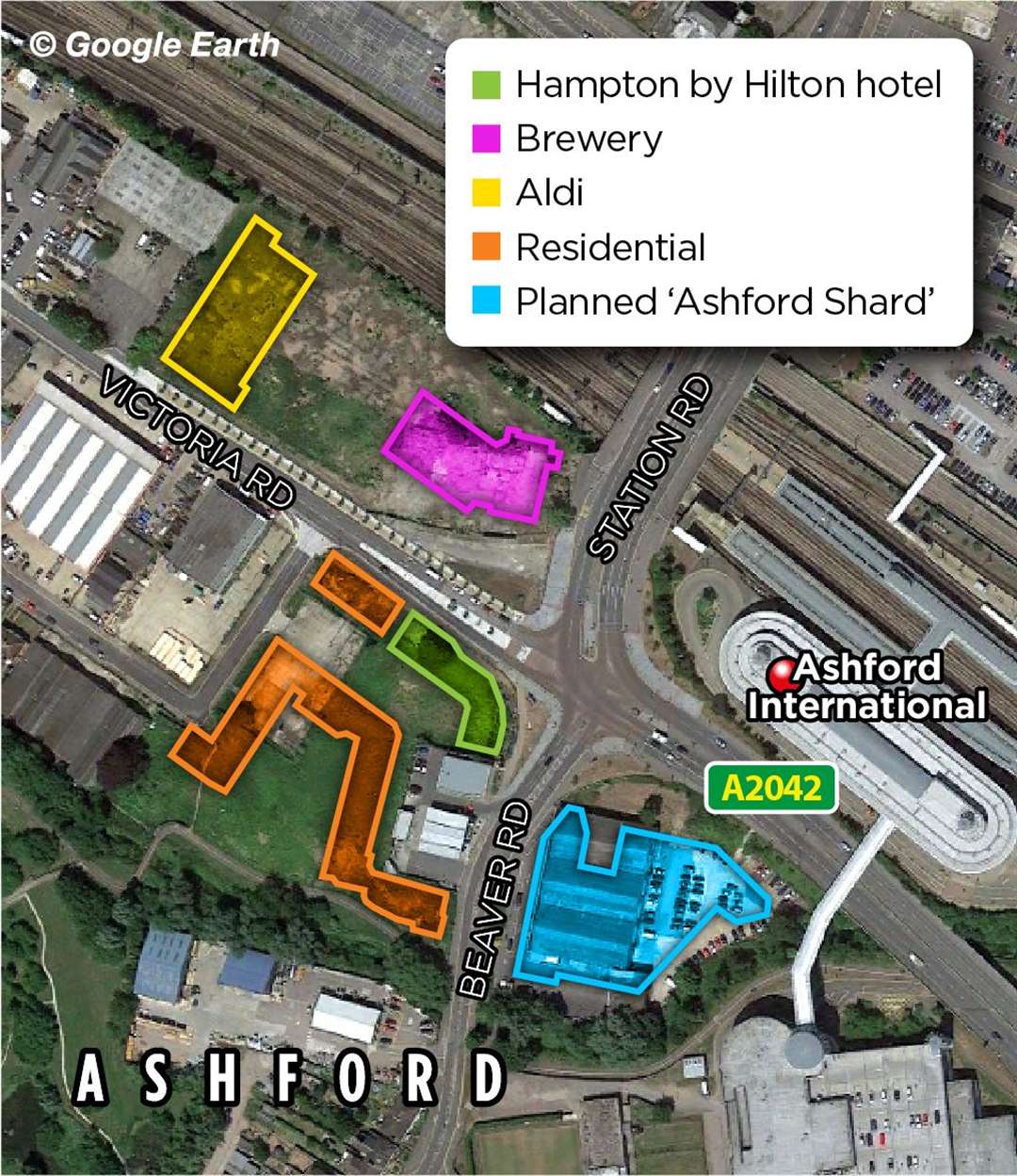 This map shows all the construction work taking place around the Victoria Road and Beaver Road junction - including the 'Ashford Shard'