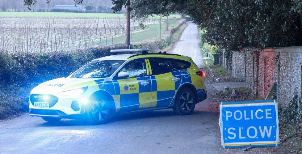 A patrol car guards the scene of the accident. Courtesy UK News in Pictures