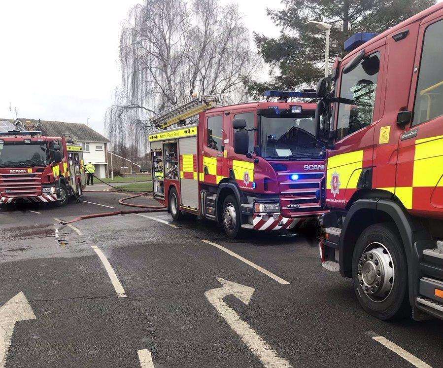 Firefighters and police were called to the blaze in Peregrine Drive. Picture: @KentSpecials