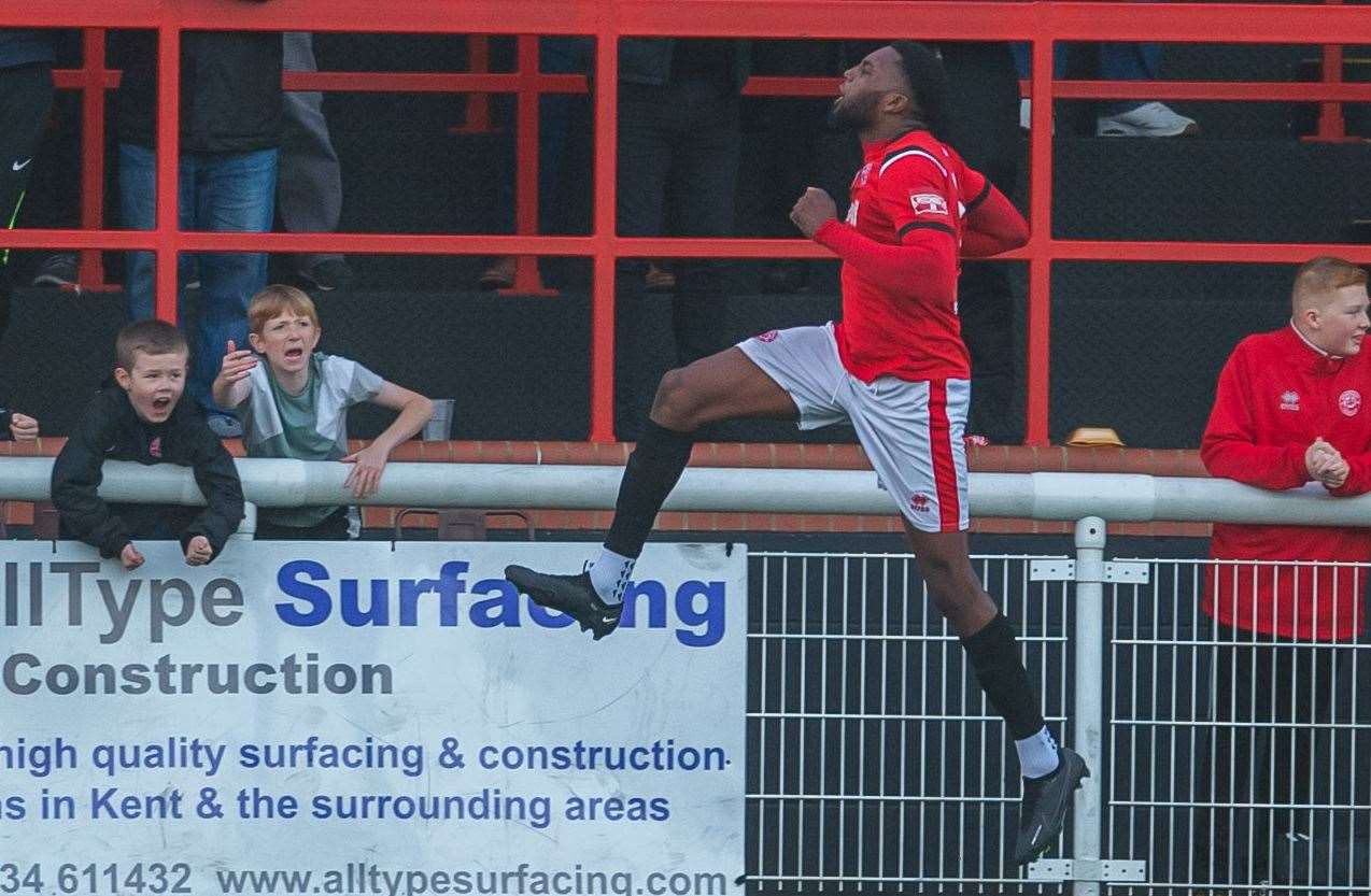 Chatham with the winning goal against Ashford United Picture: Ian Scammell