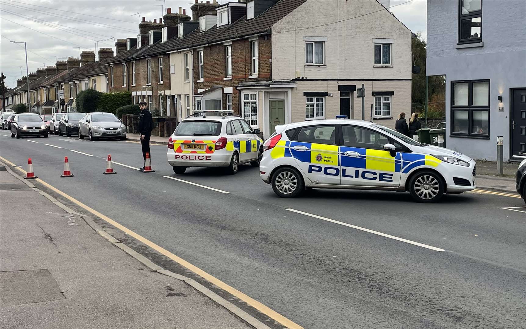 Police closed Tonbridge Road, Barming between Cherry Orchard Way and Queen's Road after another sinkhole appeared in the carriageway. Picture: Sean McPolin
