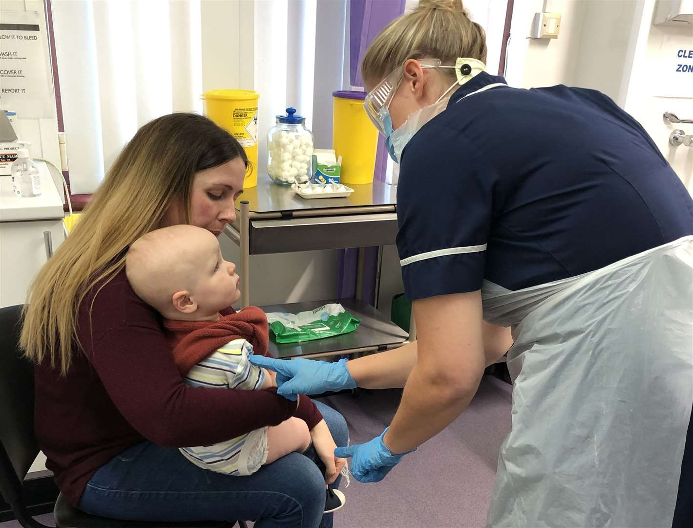 Baby Danny with mum Mandy Johnson receives his vaccinations. Picture: Kent and Medway CCG