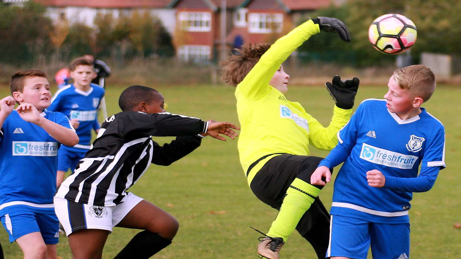 Milton & Fulston United Zebras and New Road clash in Under-13 Division 2 Picture: Phil Lee