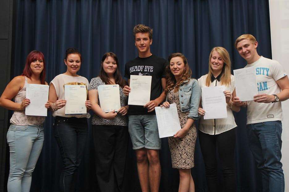Pupils collecting their 2013 A-level results at Hundred of Hoo Academy