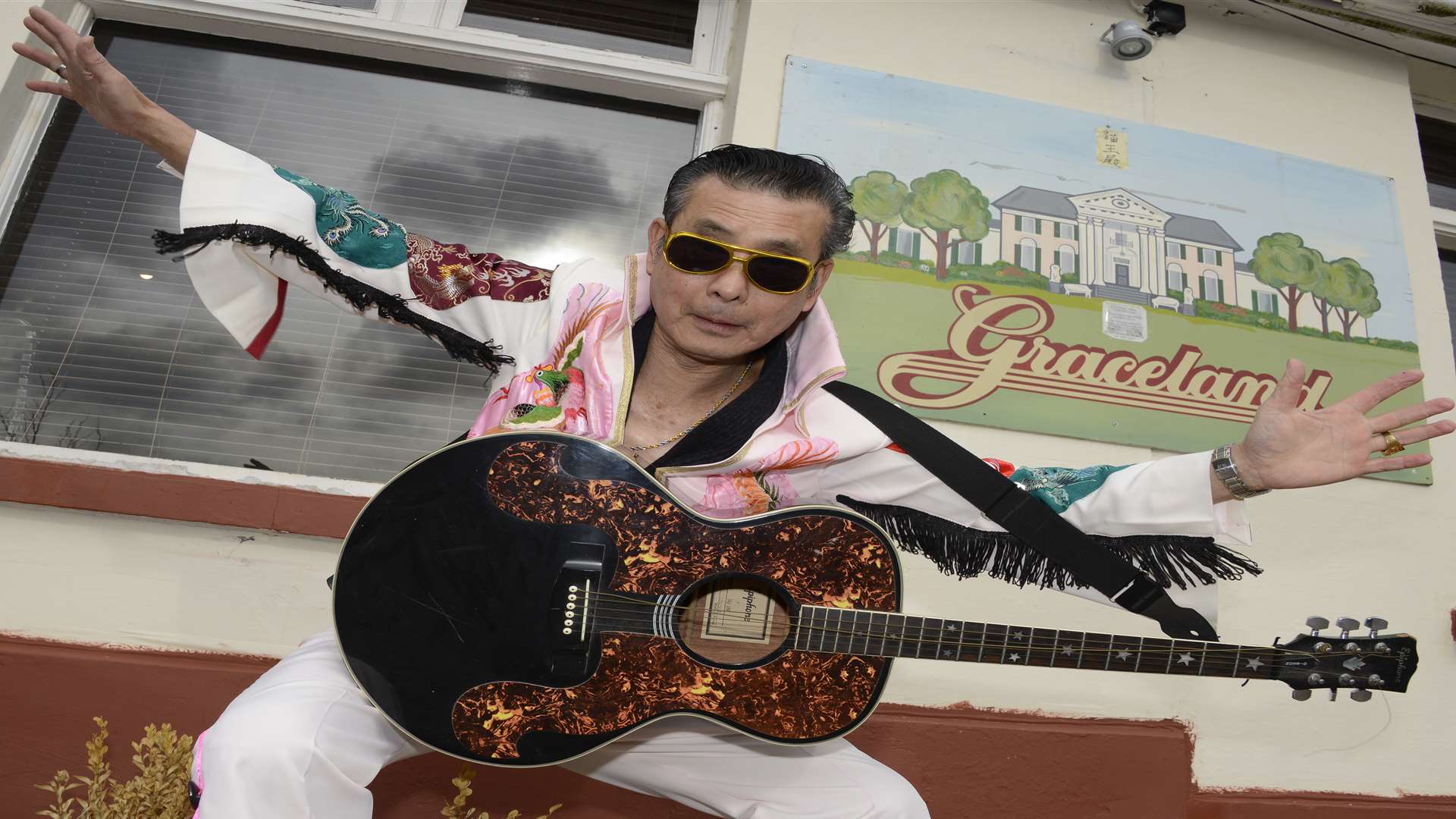 Tang Ma, aka Chinese Elvis, outside Memphis Bar before it opened last year. Picture: Paul Amos