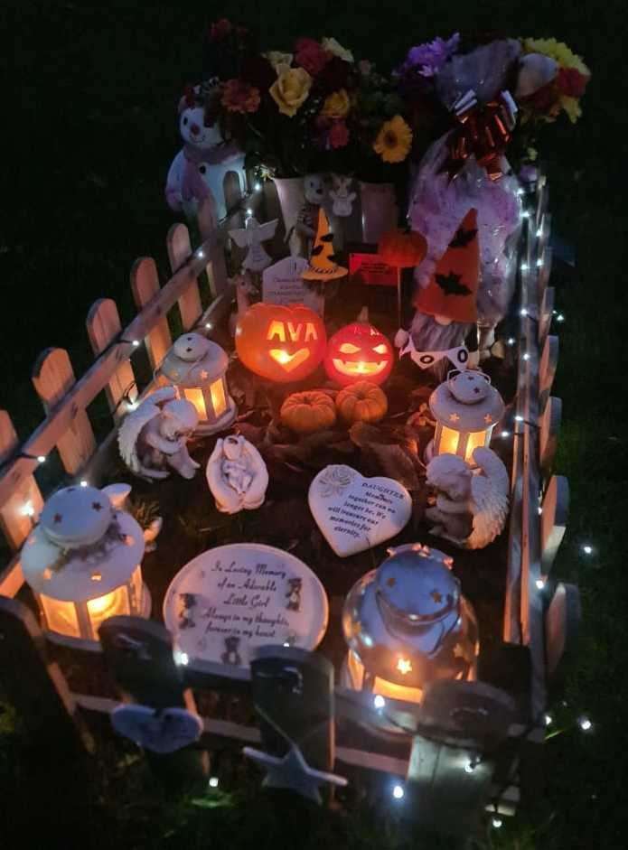 Ava-Grace's grave was decorated for Halloween