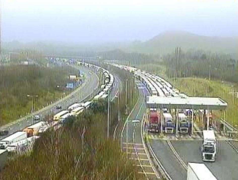 There are tailbacks of about three miles on the M20 after Dover Tap was put in place. Picture: National Highways
