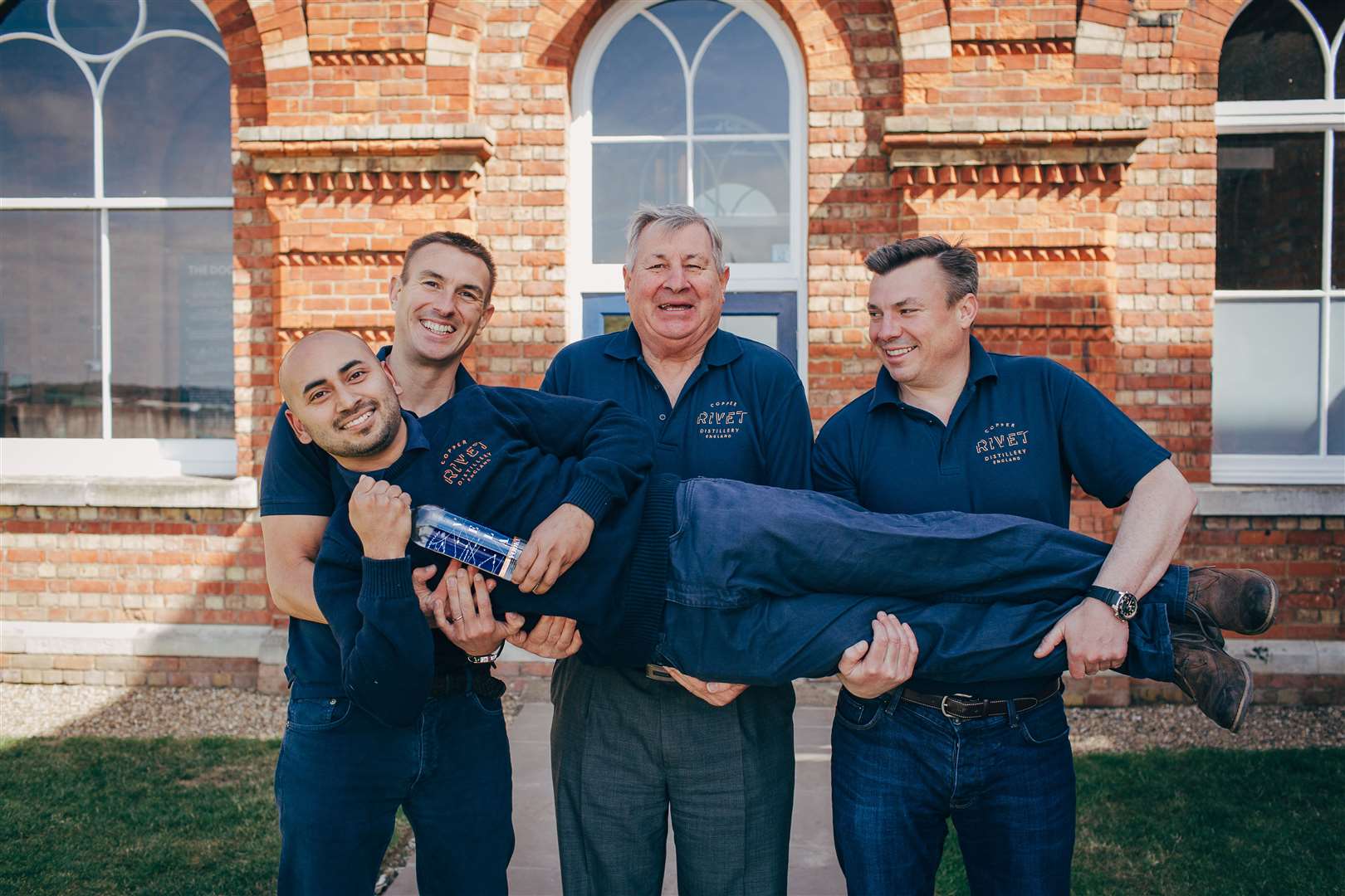 Copper Rivet launch their whisky Masthouse. Pictured are: Bob Russell, centre, with his sons Stephen left and Matthew, right, who run the distillery and head distiller Abhi Banik