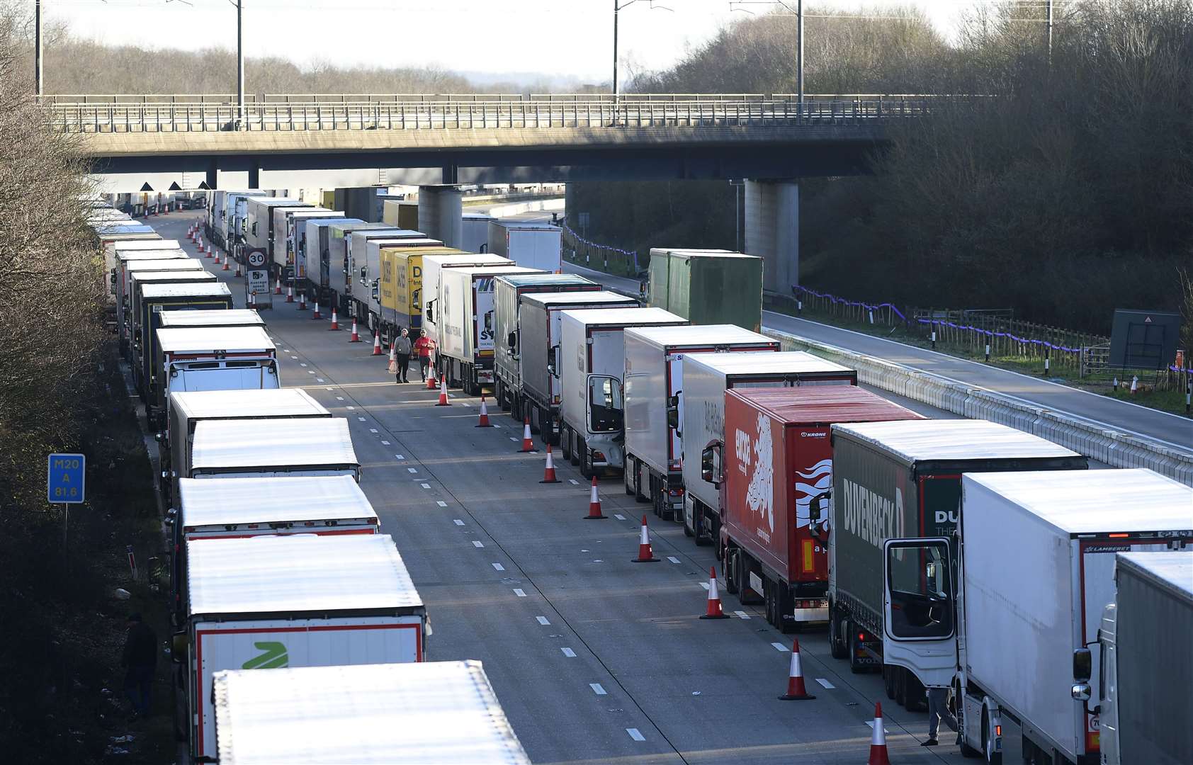 Lorries stuck in Operation Brock on Christmas Day Pic: Barry Goodwin