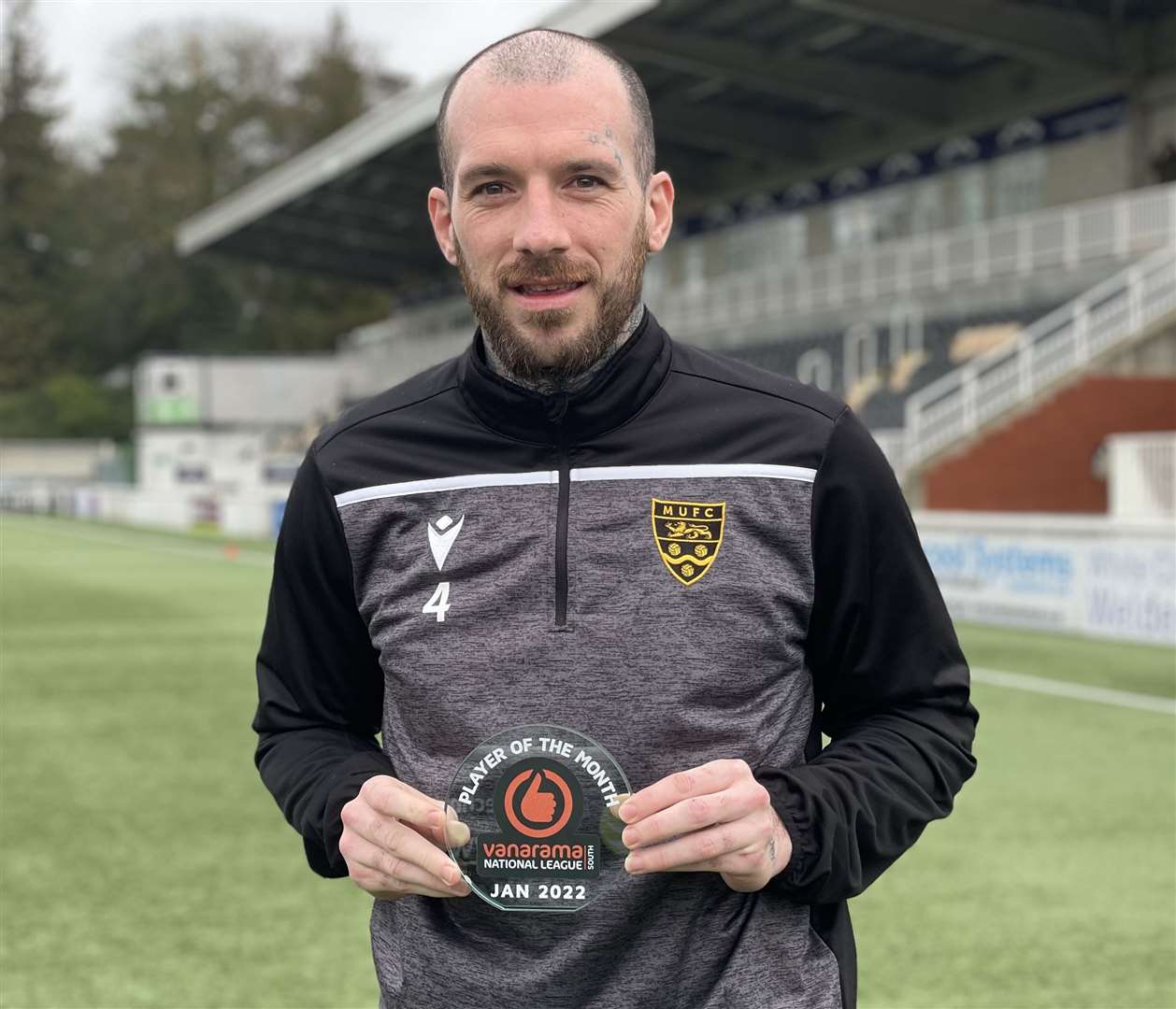 Maidstone United defender Joe Ellul with his National League South player-of-the-month award