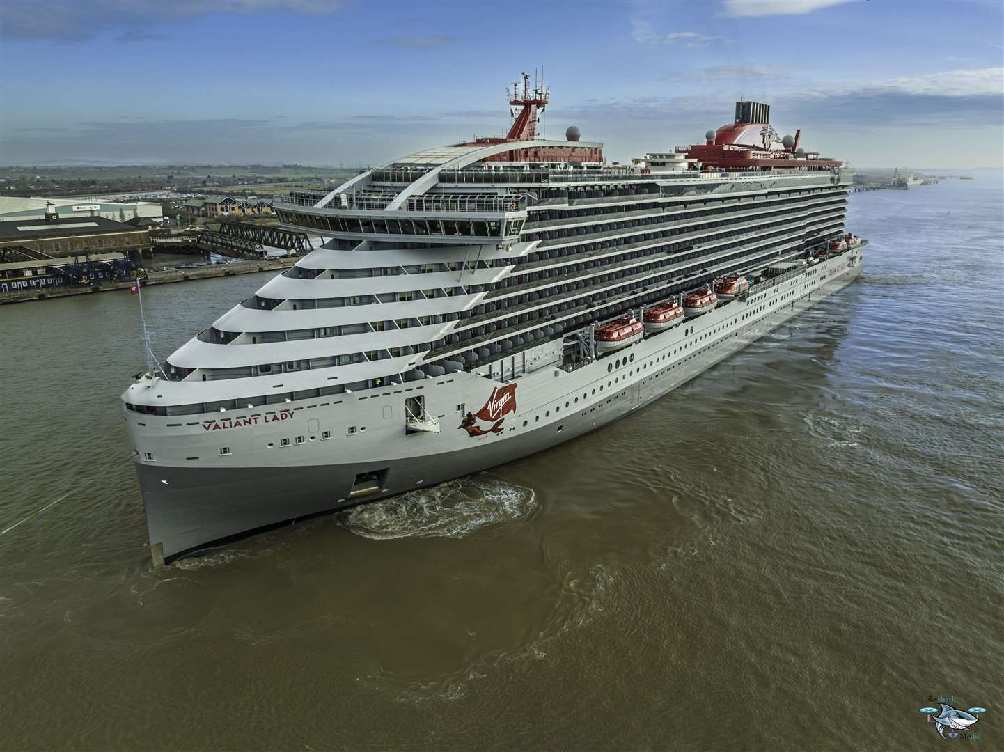 Virgin's state of the art liner Valiant Lady, docked off Gravesend. Picture: Mark Dillen / Skyshark Media