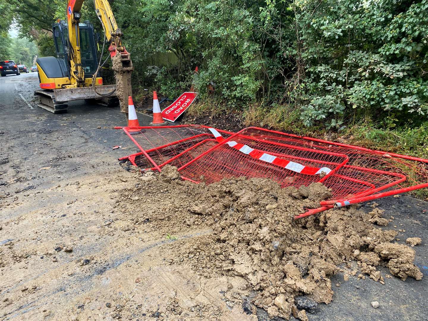 Shalloak Road, Canterbury, is meant to be temporarily closed after a South East Water main burst yesterday afternoon
