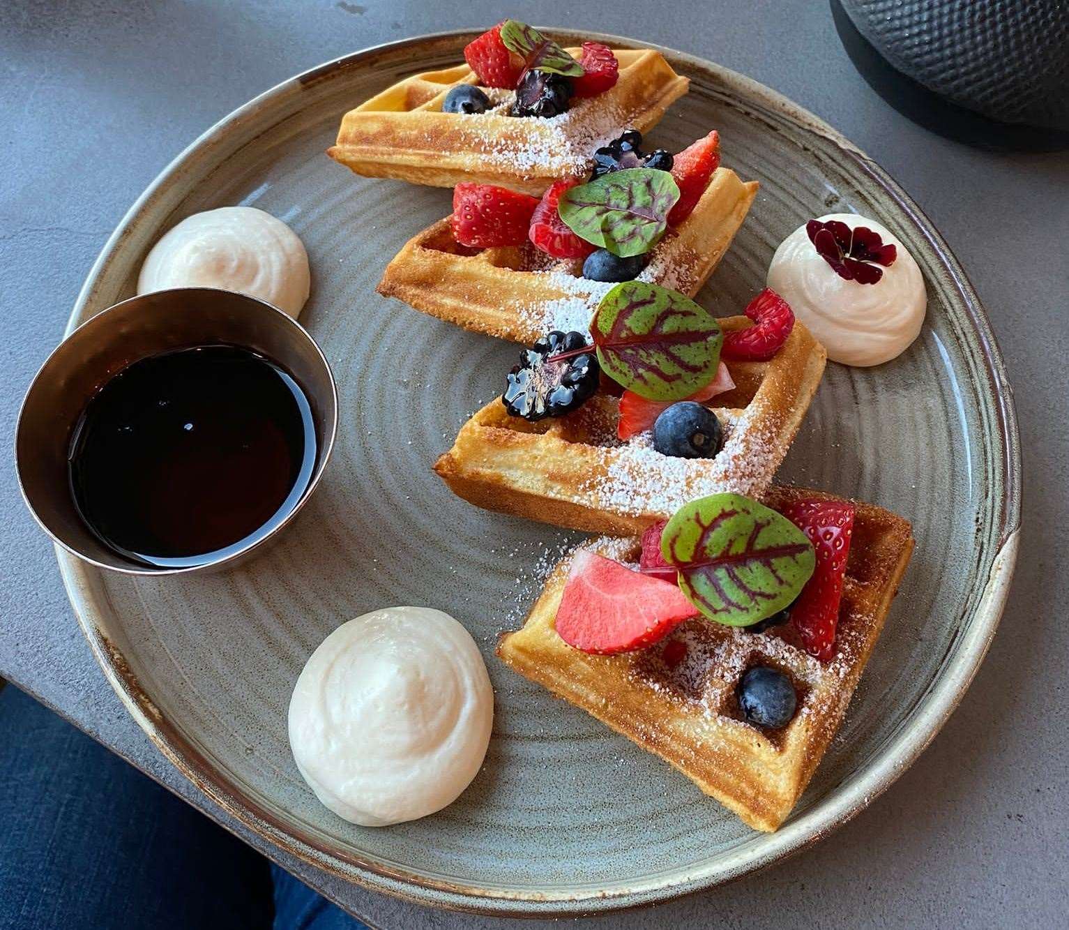 The waffles and berries for breakfast at the Treehouse London