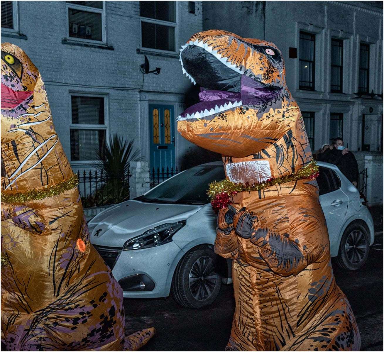 Even dinosaurs took part in the Queenborough lantern parade on Sunday. Picture: Henry Slack