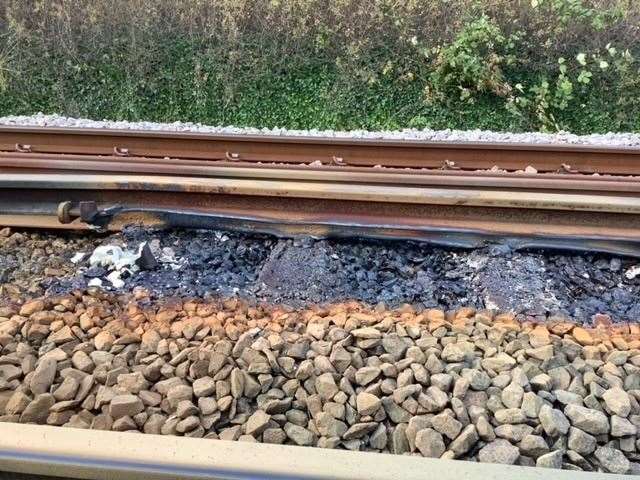 The damage caused to the railway line near Whitstable. Picture: Network Rail