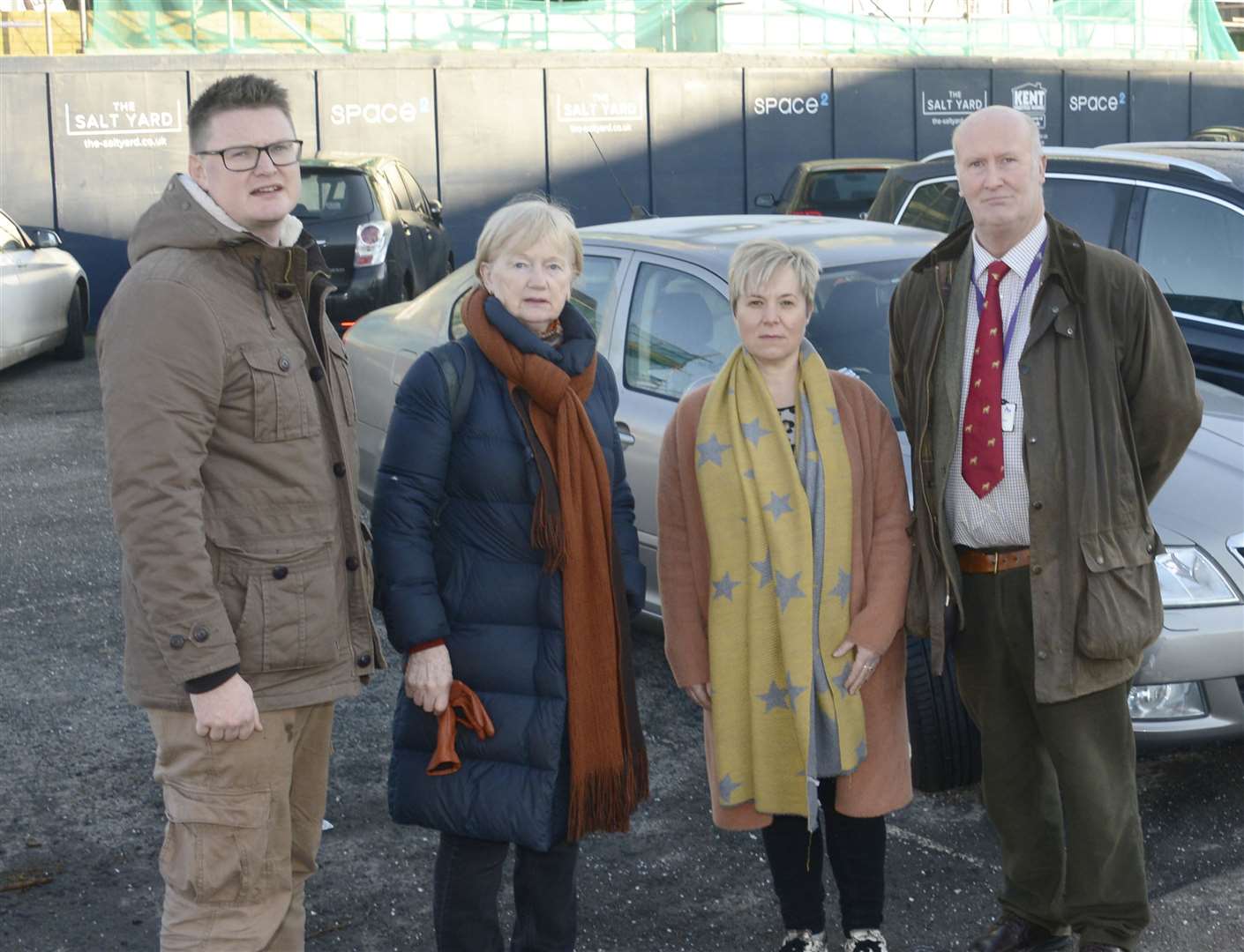 Councillors Chris Cornell, Valerie Ann Kenny and Ashley Clark and café owner Alison Clarke are outraged over plans to make people pay to use car parks in the morning