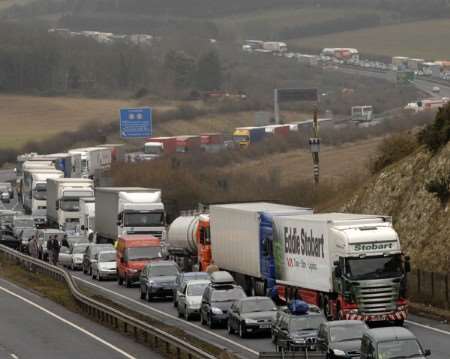 Miles of tailbacks on the A20 on Saturday. Picture: Terry Scott