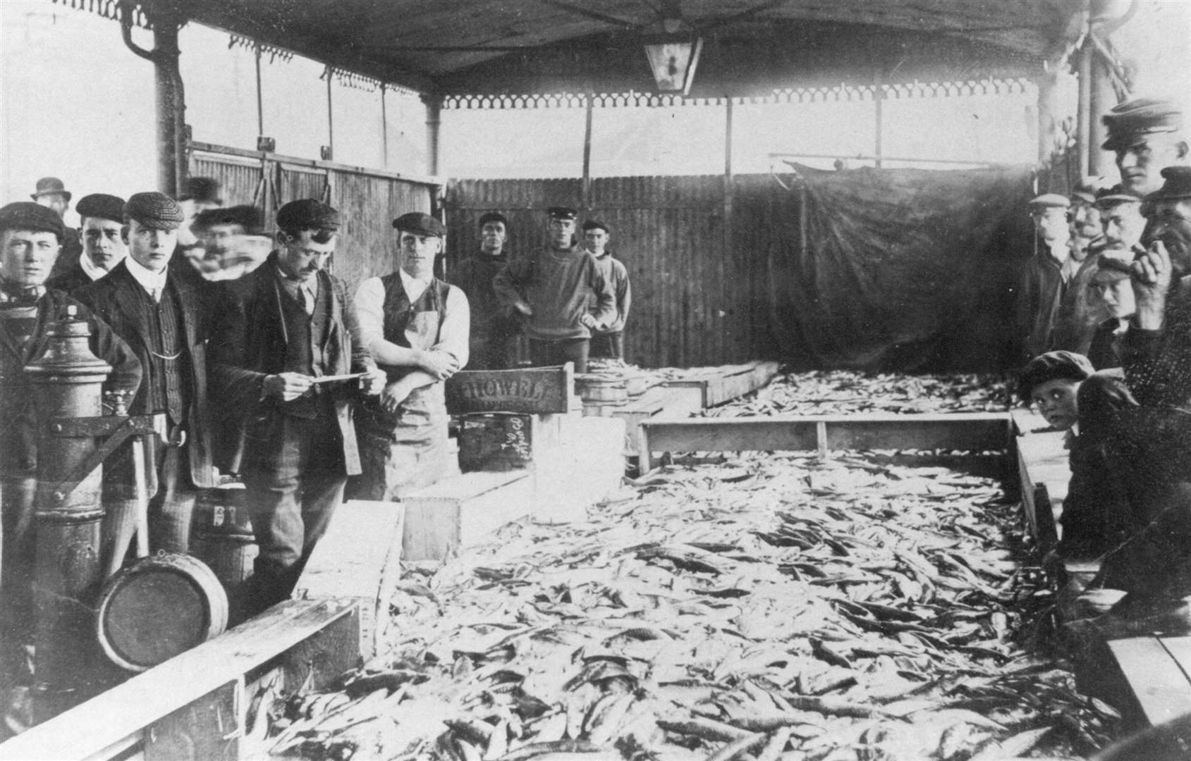 A record catch of mackerel in fish shed no.3, circa 1910. All images from new book, Folkestone's Fishing Industry Past & Present
