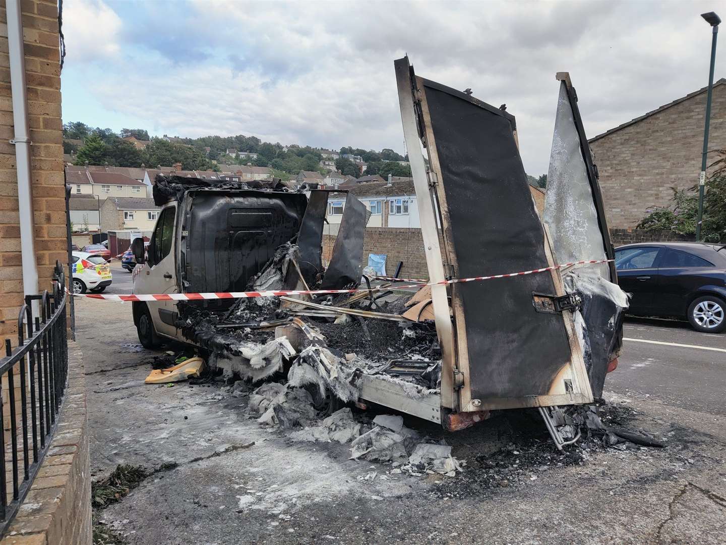 The burnt out van in Henry Street, Chatham. Picture: George Atzev